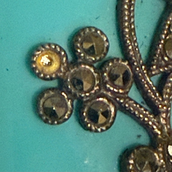 Vintage Sterling Silver marcasite Turquoise Pendant MISSING STONES - Picture 5 of 8